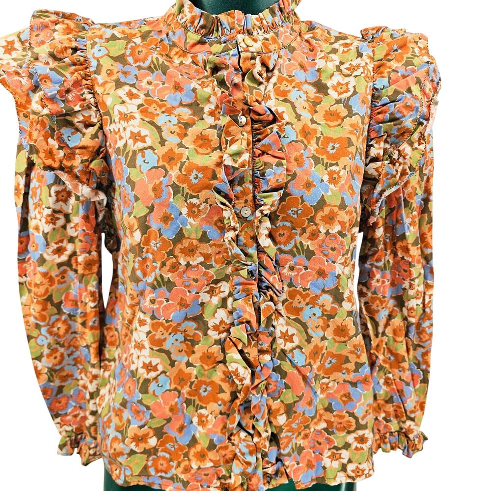 Love The Label Charisma Floral Ruffle Cotton Top Blouse Western Boho XS 4190 - Picture 3 of 9